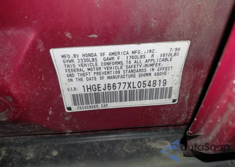 1999 Honda Civic Lx из США, поврежденный, VIN 1HGEJ6677XL054819